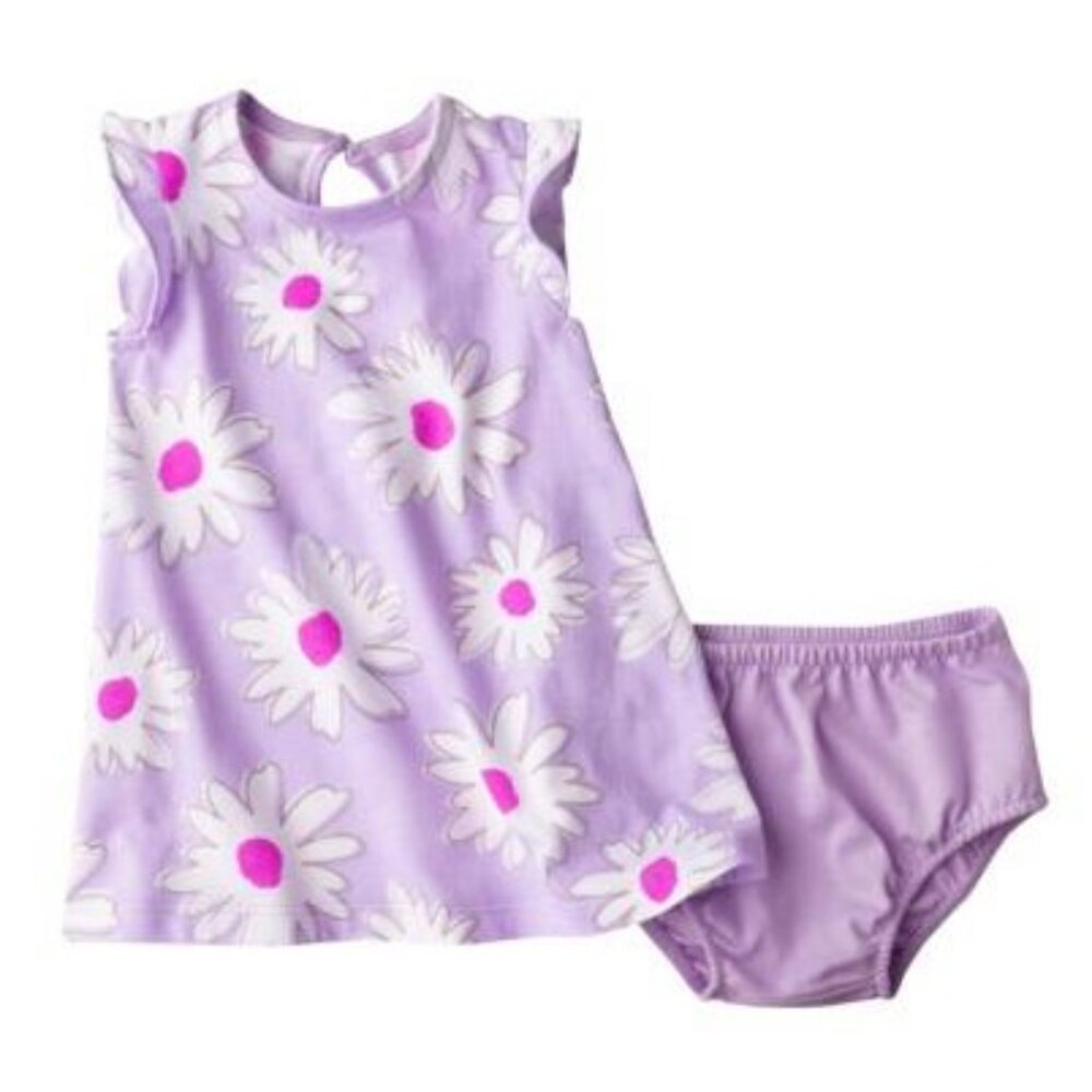 Girls Size 9 Months Lilac Pastel Purple Floral Dress with Bloomers, 100% Cotton